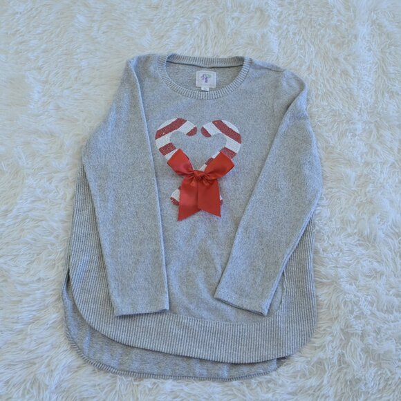 Colortro Girls Grey Super Soft Sweater With Candy Canes Size L 14/16 - Picture 1 of 4